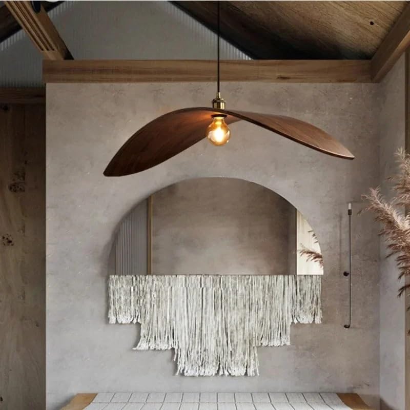 Lampe suspendue en bois massif de 60cm style japonais rétro pour cuisine et maison