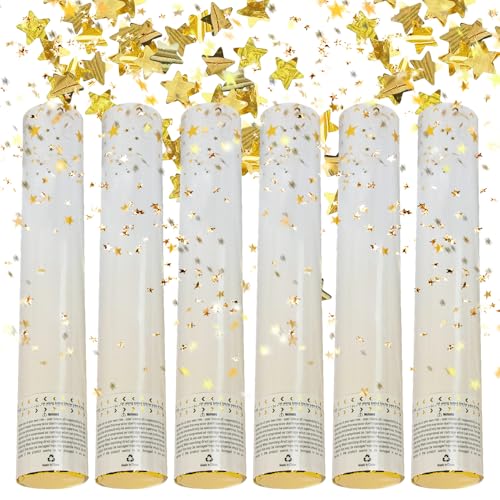 Canon à confettis biodégradables étoiles dorées pour anniversaire mariage et fête - Lot 6
