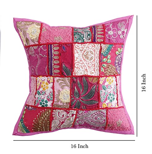 Image of Ravaiyaa - Attitude is everything Set Of 2 PC Home Sofa Decor Cotton Cushion Cover, Handmade Khambadiya Patchwork Pillow Case, Embroidery Cushions