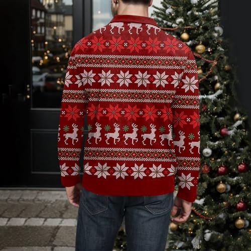 Ugly Christmas Sweater Men Casual Corduroy Sweatshirt Long Sleeve Stand Collar 1/4 Button3