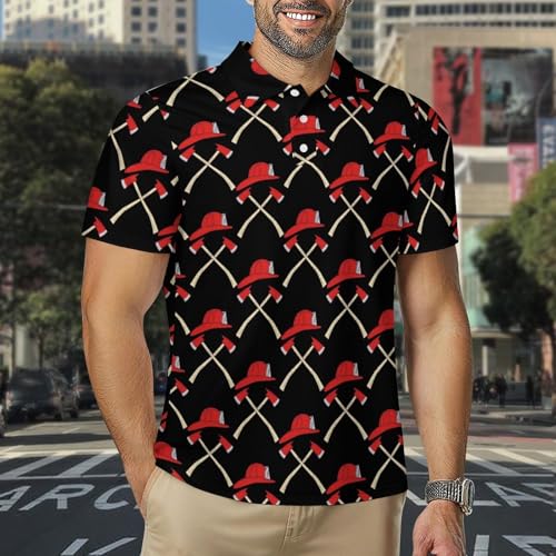 Fire Axe Firefighter Men's Polo Shirt Golf T-Shirts Tennis Tops Short Sleeve Quick Dry2