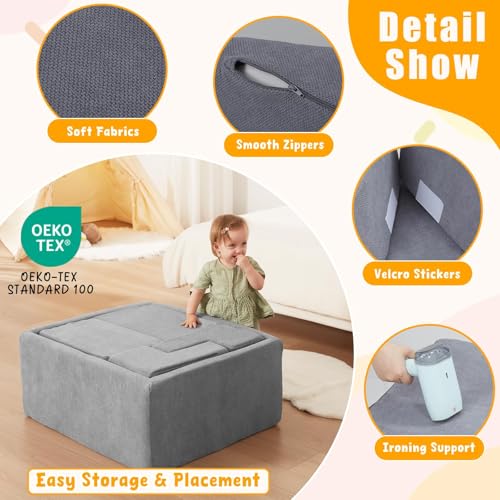 Image of Baby Climbing Blocks with Ball Pit, 6-Piece Foam Climb & Crawl Play Set for Toddlers 1-3, Modular Soft Play Equipment with Washable Cover, Indoor Activity Toys, Gray (Balls Not Included)