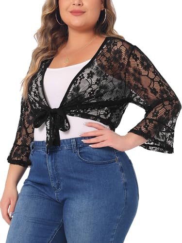 Agnes Orinda Plus Size Sheer Shrug Lace Cardigan for Women Crop Bolero Jacket Dress Sweater