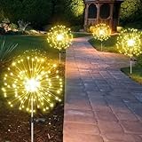 4-Pack Solar Outdoor Lights for Garden Decorations, 360 LED Solar Firework Lights with 2 Lighting Modes, Waterproof for Outside Pathway Patio Yard Xmas Decorations (Warm White)