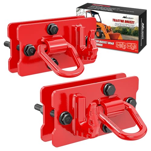 Image of Nilight Tractor Bucket Grab Hook with Tie-Down Ring & Back Plate | 8.5 inch x 4.2 inch Bolt-On Grab Hook Kit, Max 15,000 LBS Grade 70 Forged Steel, Fits Trailer RV UTV Truck, Red 2Pcs