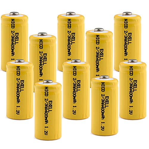 (10-Pack) Exell 1.2-Volt Nickel-Cadmium Rechargeable Button-Top Battery, 2/3 AA, 400 mAh, Battery Replacement for Lascar EL-USB-1-PRO Industrial USB Temperature Data Logger, Meters