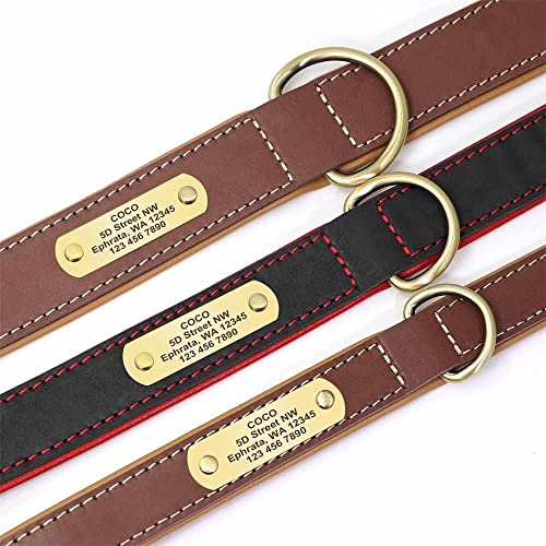 mypfote.com Exklusives Leder Hundehalsband mit großer Gravurplatte und gratis Gravur von Name und Telefon, für mittlere und große Hunde Braun/L 43-55cm