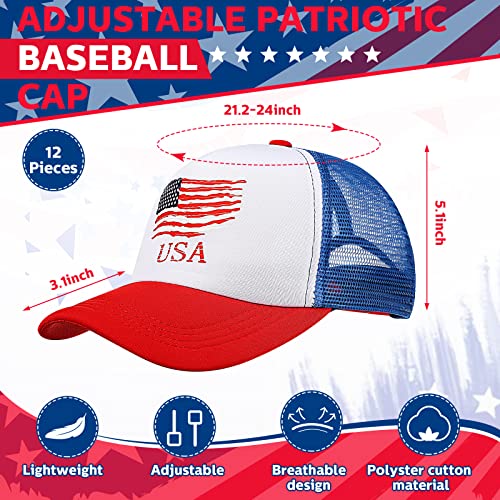 Image of Jeyiour 12 Pack 4th of July Hat Bulk, Patriotic 250th Anniversary Trucker Hats USA Adjustable Baseball Caps for Men Women