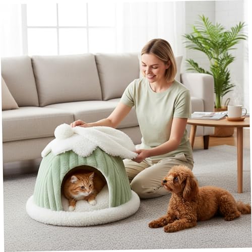 Lit fermé pour chat contre le froid hivernal avec dôme citrouille isolant