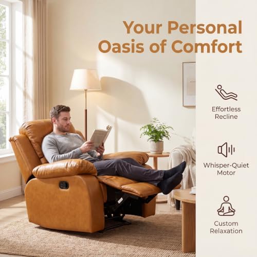Image of Leather Manual Single Recliner Chair for Living Room, Orange