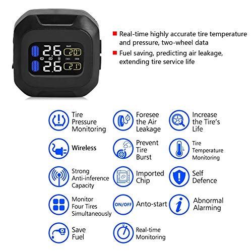 Motocyklowy Bezprzewodowy Czujnik TPMS, Zewnętrzny Czujnik Ciśnienia w Oponach IP5K4K, System Monitorowania Ciśnienia w Oponach z 2 Czujnikami Zewnętrznymi