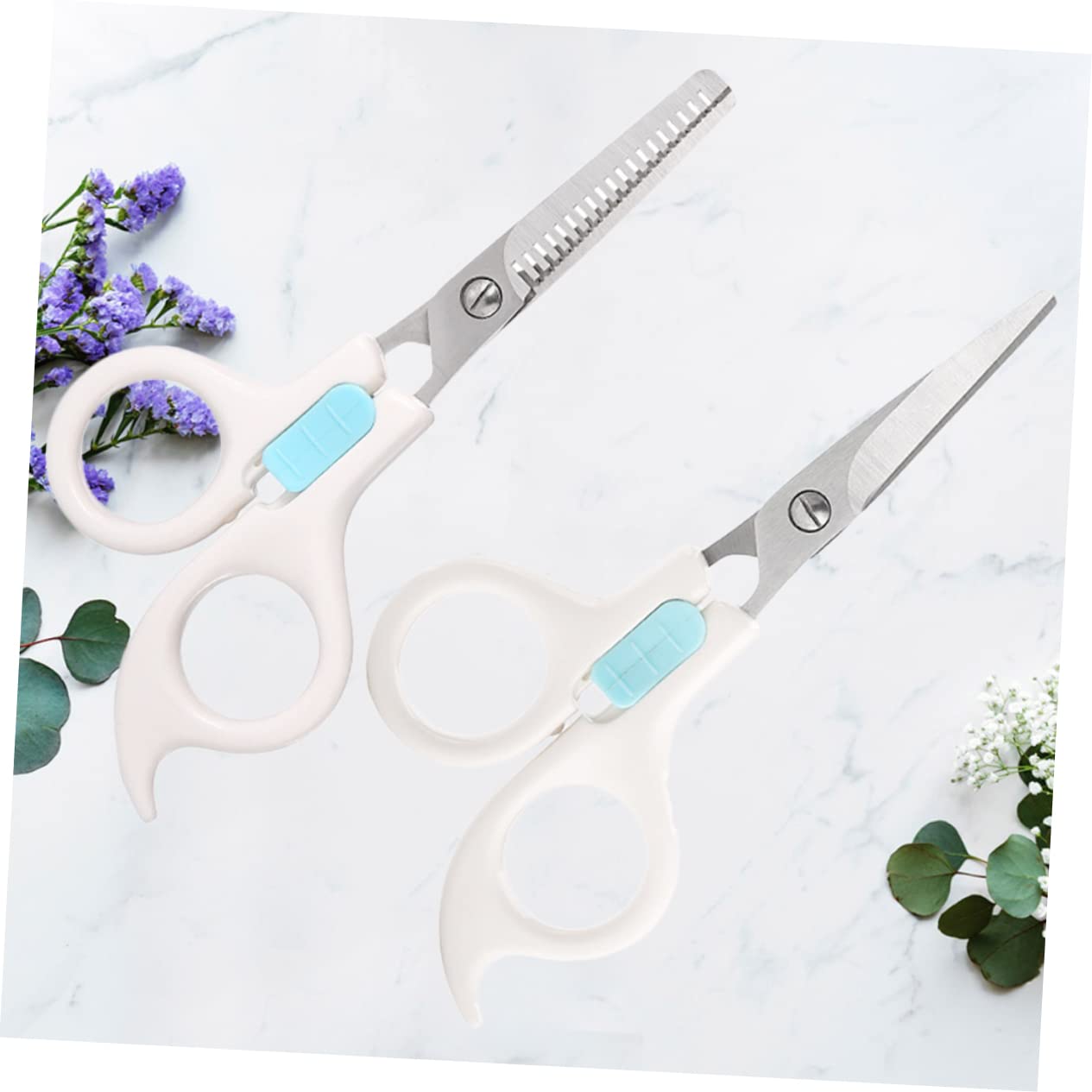 Didiseaon 4pezzi Forbici Sicure Per Ragazzo Ragazza Forbice Piatta e Sfoltitrice Per Acconciature Domestiche Strumenti Di Bellezza Per Uso Familiare Bianco