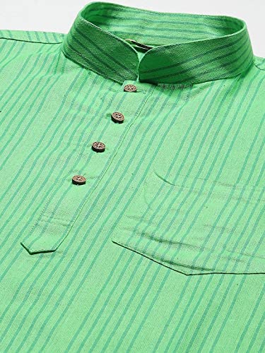 Image of Rajubhai Hargovindas Green Khadi Half Sleeve Kurta