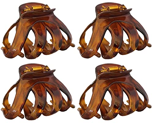 Lot de 4 Pince Cheveux Pieuvre Papillon Bouledogue Plastique Neuf (Marron)