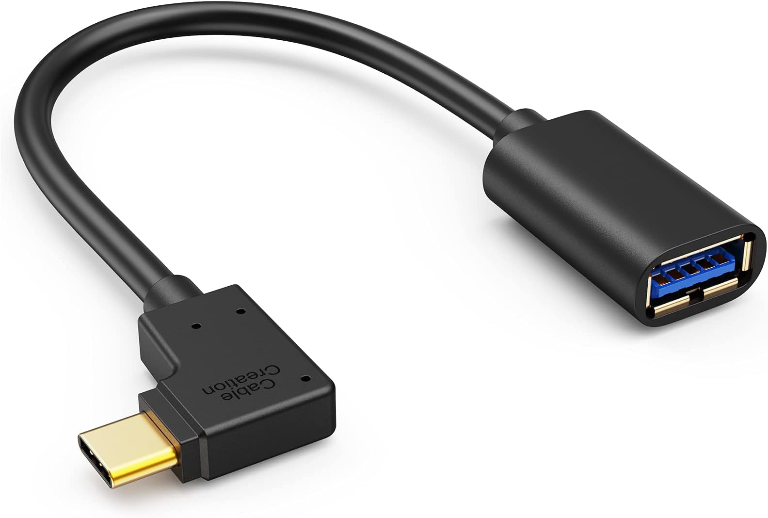 CableCreation 90 Degree USB C to USB A Female Adapter 0.5Feet, USB C OTG Cable, Type C to USB A Female Connector Compatible with MacBook Pro, Air, iPad Mini/Pro, XPS, Galaxy S22 and More, 0.15M, Black