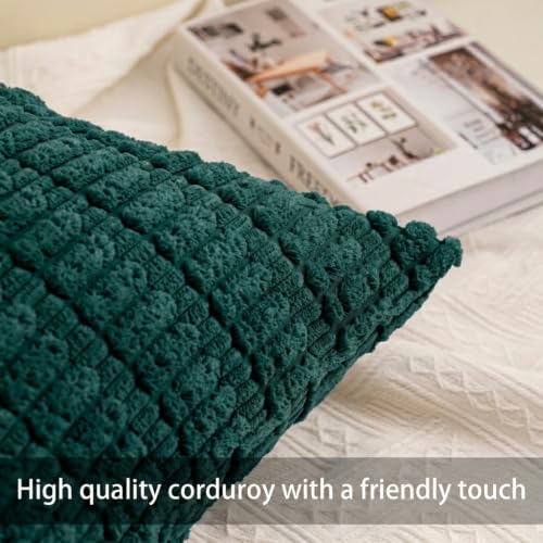 Image of Pack of 2 Corduroy Decorative Throw Pillow Covers 12x20 Inch, Dark Green