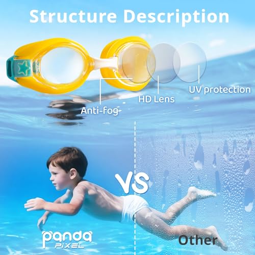 Pixel Panda 2 Pack Kids Swim Goggles with Fabric Strap for 3-14 Anti-Fog Anti-UV, No Leak No Hair Pulling Swimming Goggles Boys Girls Youth Toddlers Pool Water Protection(Blue and Yellow) - Thumbnail 4