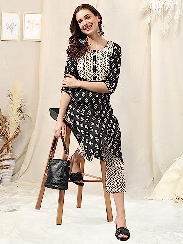 Image of MIRCHI FASHION Pure Cotton Straight Kurta Set for Women with Pant | Printed Kurta Pant Set | Ethnic Office Wear Kurta Set with Trouser