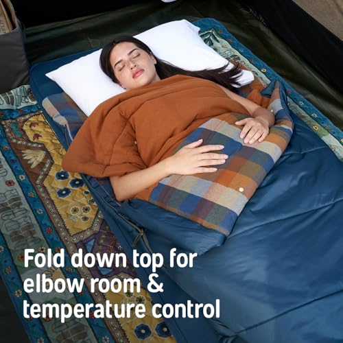 Image of Kelty Wayback Flannel Lined Sleeping Bag, Built in Blanket, Traditional Rectangle Shape, Organic Flannel Cotton Liner, Dual Locking Slide Zips