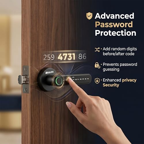 Image of Golens X39 Smart Door Lock | 6 Unlock Ways: Fingerprint, Password, RFID, OTP & Key | Anti-Peep Code | Passage Mode | Digital Door Knob for Home, Office, Hotel