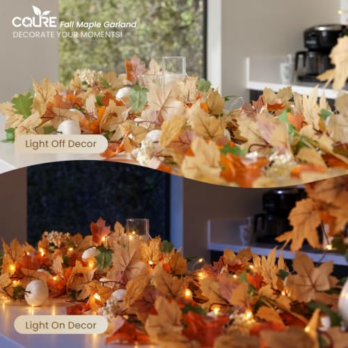 CQURE 6 Pack Fall Leaf Garland with Lights, Total 35.4Ft Artificial Fall Maple Leaves Autumn Vines Garland with LED Lights Thanksgiving Decor for Home Fireplace Party - image 5