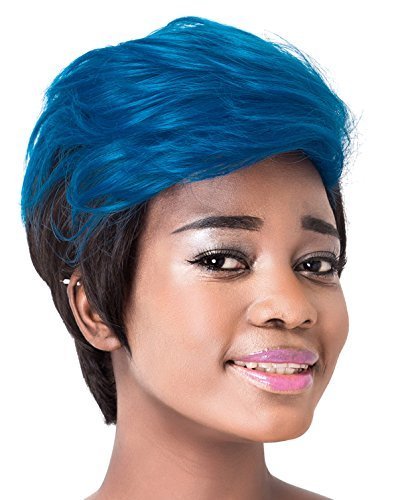 Probeauty Stylish Blue Ombre Black Short Synthetic Natural Wave Women's Bump Wig