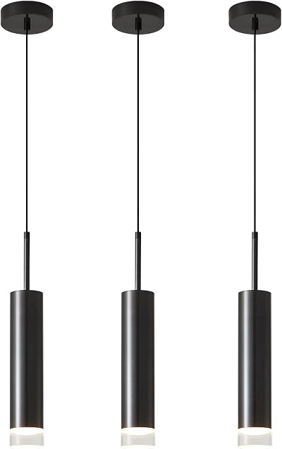 Black Mini Pendant Light Modern LED Pendant Lights Kitchen Island Small Hanging Pendant Light Minimalist Cylinder Pendant Lights Farmhouse Dining Room Lighting Fixtures (3 Pack)