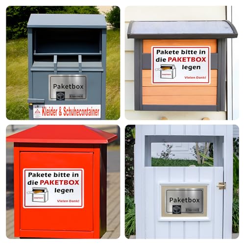 2 Stück Paketbox Schild,Paketbox Aufkleber Aluminium, Hochwertiger Klardruck, Zwei Klebemethoden, Wasserdicht, Rostdicht, UV-Schutz, 30 * 20cm + 15 + 10cm