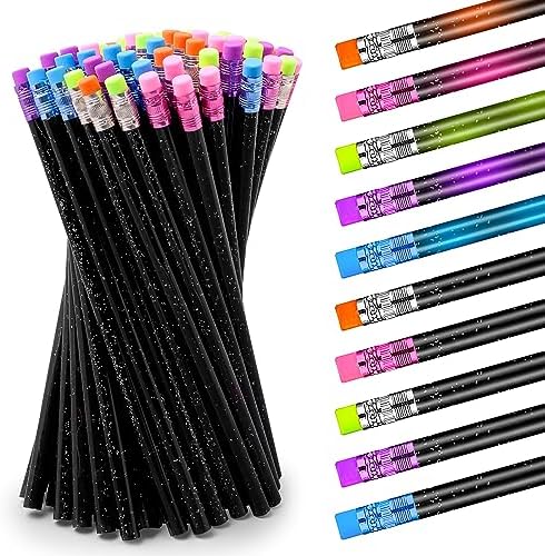 100 Pieces Color Changing Mood Metallic Glitter Pencil with Eraser Wooden Pencils Heat Activated Color Changing Pencils Thermochromic Pencils for Graduation Kids Birthday Gift Party Favors
