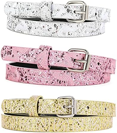 Belts for Little Girls 3 Pack Glitter Little Teen Toddler Belt Girls Fashion PU Leather Olive Silver Rose Small