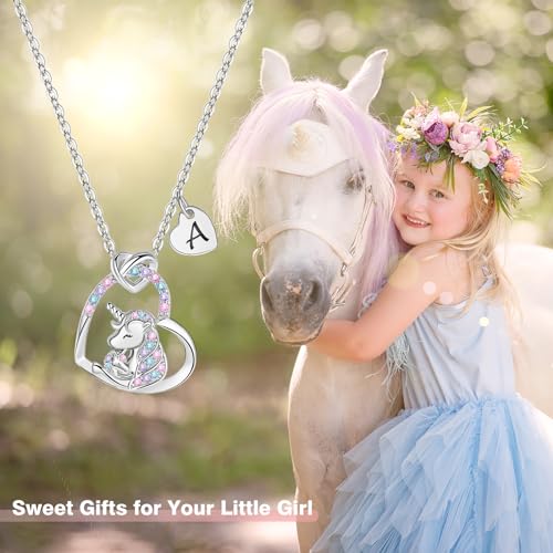 Unicorn Gifts for Little Girls Jewelry - 14K Gold Plated Unicorn Necklace With Initial Personalized Gifts for Preteen Girls Heart CZ Pendant Hypoallergenic Unicorns Jewelry Birthday Gifts for Girls2