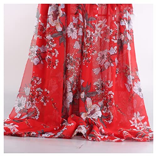 BNALU Mousseline De Soie Tissu 150 Cm De Large Mousseline De Soie Tissu Au Metre pour Chemise Mariage Robe Hijab Jupe Haut Vendu Au Mètre(Color:Rouge)