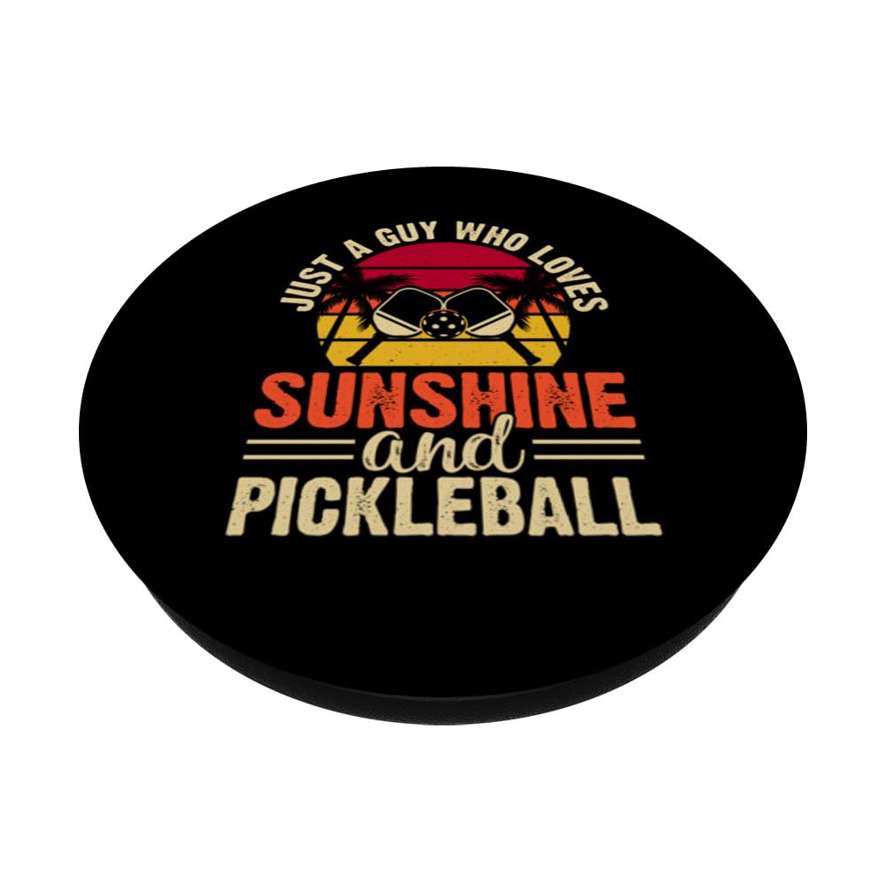 Just A Guy Who Loves Sunshine Pickleball Court Tournament PopSockets Swappable PopGrip, Black - Image 2