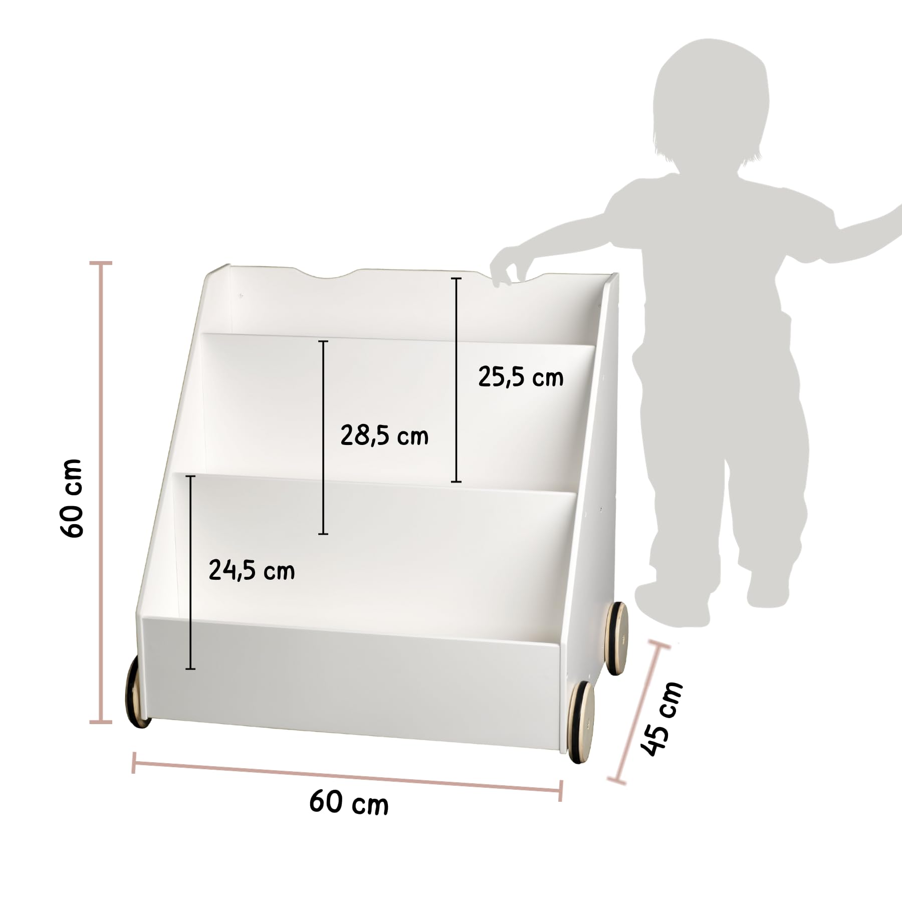Estantería infantil de madera blanca [pizarra de tiza integrada] 3 compartimentos + compartimento en la parte posterior para juguetes de esquina de lectura, esquina acogedora para habitación