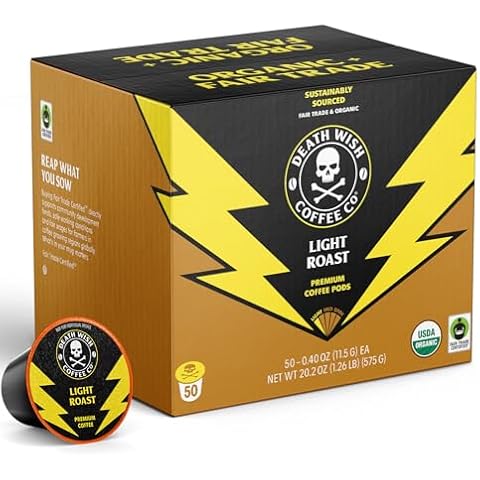 Death Wish Coffee, Organic and Fair Trade, Single Serve Coffee Pods, (Light Roast, 50 Count) Cover