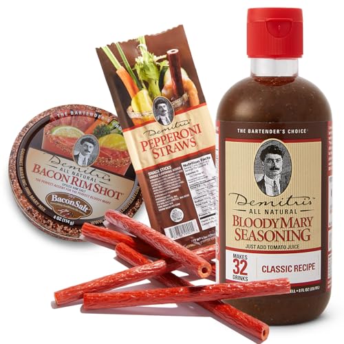 Demitri's Ultimate Bloody Mary Cocktail Kit, Bacon Rimshot, Pepperoni Straws, Classic Bloody Mary Seasoning, Perfect for Brunch Drinks, Parties, Variety 3-Pack