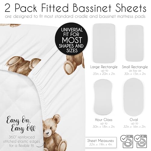 Image of Sweet Jojo Designs 2-Piece Baby Bassinet Sheets Set (Boho Teddy Bear) for Boys /Girls, Infant Newborn Nursery, Oval, Rectangle & Hourglass Mattress (Taupe Plaid & Brown, Watercolor Wholesome Aesthetic)