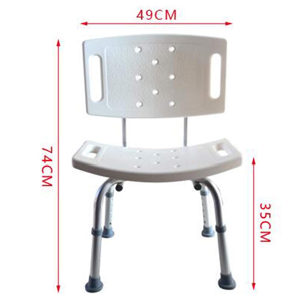 Silla de Ducha Taburete de baño de Mujer Embarazada Asiento de plástico Moldeado con Respaldo Ancianos, Discapacitados Ayuda de Transferencia Prevención de caídas Altura Ajustable Blanco