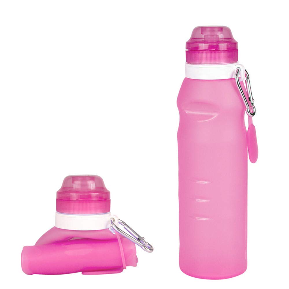 Botella de agua plegable de silicona de 600 ml, suministros deportivos al aire libre, botella de agua portátil, conveniente viaje, antiquemaduras, aislado, color: rosa (color: rosa)