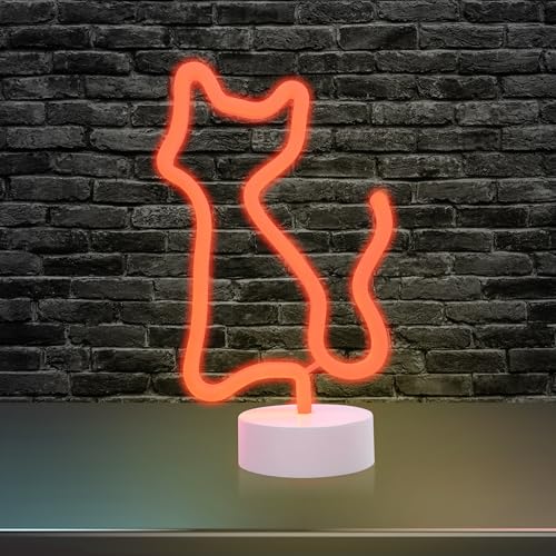 Image of Xtreme Cat Neon Sign, Orange LED Cat Tabletop Sign with Holder Base, Battery Powered, 4 Hour Timer, Desktop Decor for Boys & Girls, Night Light for Boys & Girls Room, Birthday Gift for Boys & Girls