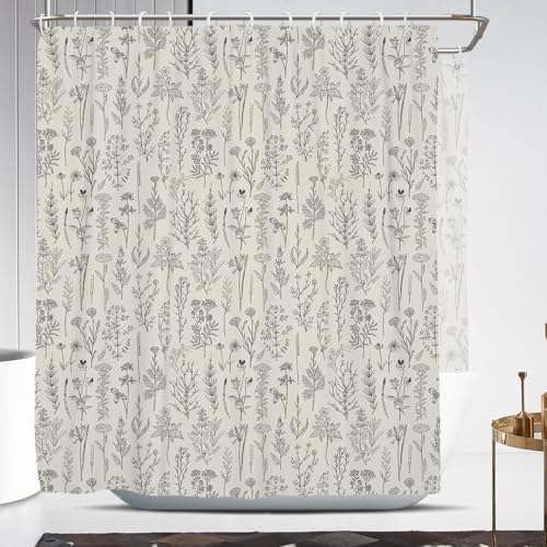 Coxila Vintage Floral Shower Curtain Extra Wide Large Long Clawfoot Tub Wrap Around Flower Retro Farmhouse Rustic Botanical Spring Country Cottage Bathroom 180 x 70 Inch Polyester Fabric 31 Pack Hooks