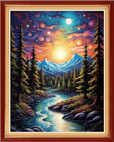 Image of Dimxvean Stamped Cross Stitch Kits,Cross Stitch Kits for Adults Beginners,Embroidery Kits Full Range of Cross Stitch Stamped Kits Needlepoint Kits Cross Stitch Patterns-Night View 16x20 inch