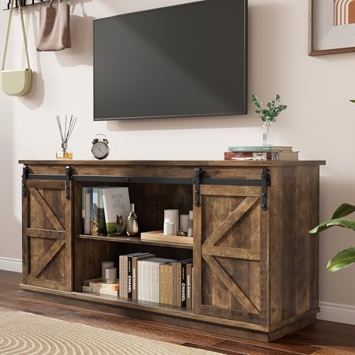 image for YESHOMY TV Stand for Televisions up to 65 Inches, with Sliding Barn Do