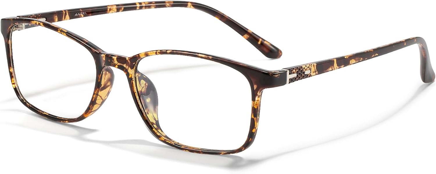 ANRRI Blue Light Blocking Glasses Anti Eyestrain UV Filter Computer Game Eyeglasses Lightweight Tortoise Frame