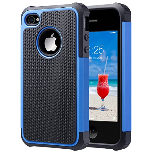 ULAK iPhone 4S Case, iPhone 4 Case, Knox Armor Hybrid Dual Layer Protective Case Cover with Hard Plastic and Soft Silicone for iPhone 4S & iPhone 4 (Black+Blue)