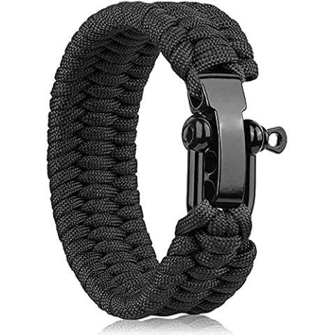 Oadnfa Survival Bracelet,Tactical Paracord Bracelet with Forged Stainless Steel U-Type Shackle Connection Three-Holes Adjustable,Bearable 550 lb Disassembled Parachute Rope for Emergency(Black) Cover