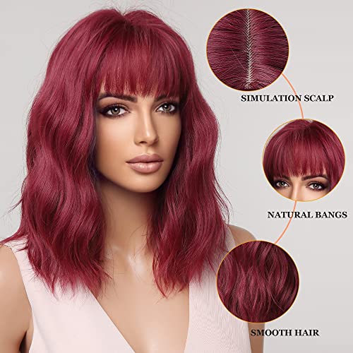 Esmee Short Wave Red Bob Wigs With Fringe Shoulder Length Burgundy Wig Curly Wavy Synthetic Cosplay Wigs for Women - Image 3