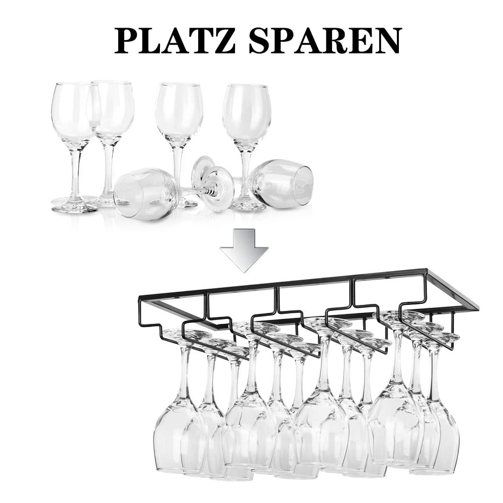 FOMANSH Weinglashalter unter dem Schrank, Gläserhalterung für Weingläser Stielgläser, hängender Weinglasregal aus Metall, Gläser-Aufbewahrung für Küche, Bar und Restaurant, Schwarz