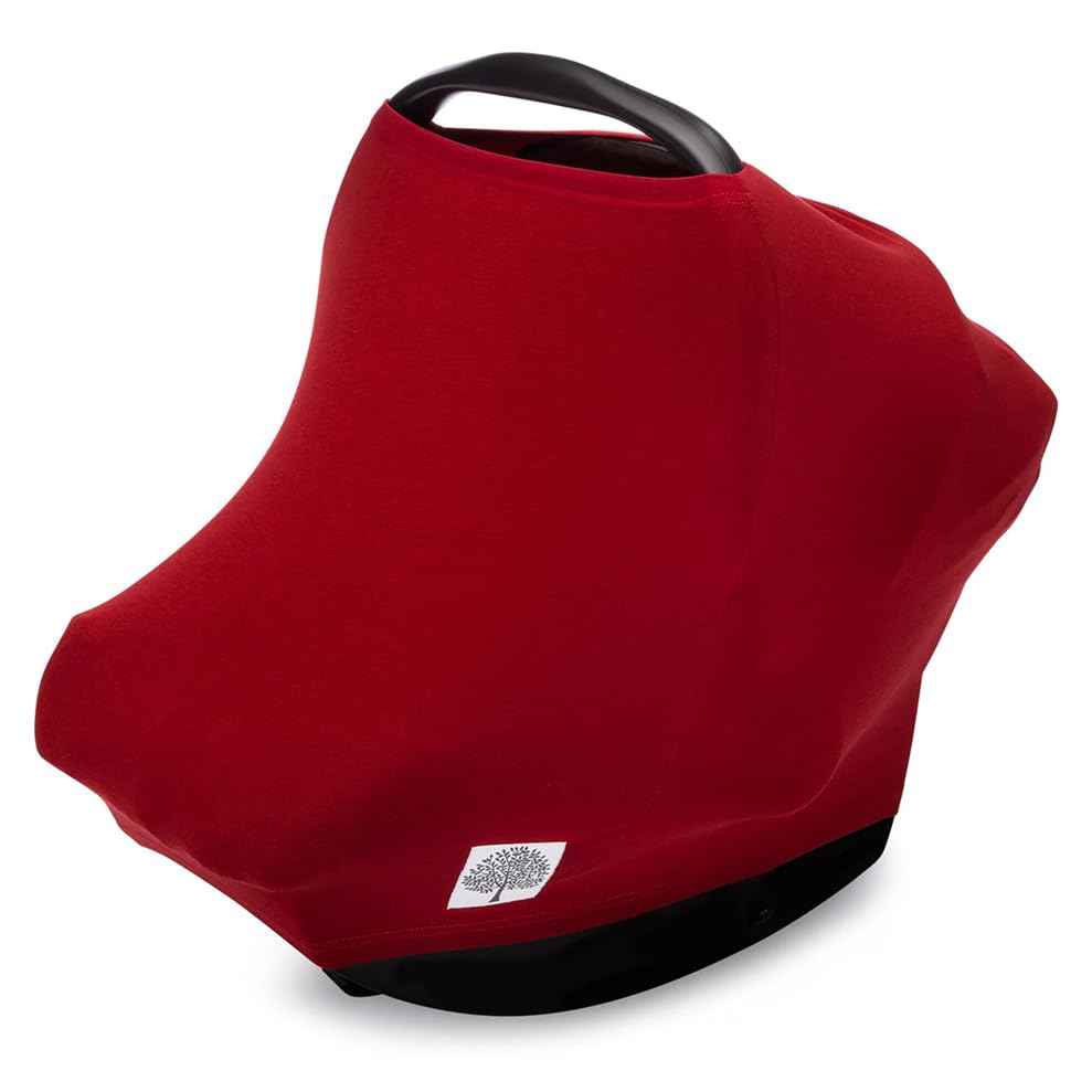 Parker Baby 4 in 1 Car Seat Cover for Girls and Boys - Stretchy Carseat Canopy, Nursing Cover, Grocery Cart Cover, High Chair Cover - "Cherry"