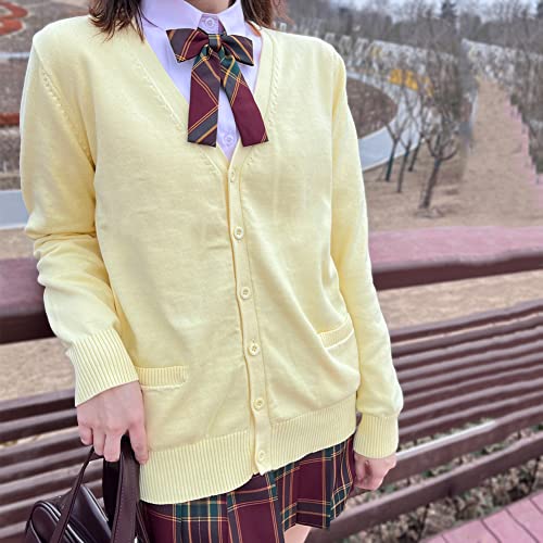 Image of Blostirno Women's Cardigan School Uniform Sweater Cardigans V-Neck Long Sleeve Button Down Knit with Pockets
